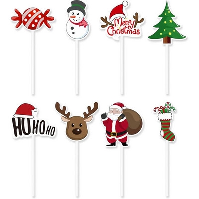 8/16Pcs Cartoon Topper Χριστουγεννιάτικου Τούρτας Santa Claus Xmas Tree Cupcake Topper για Πρωτοχρονιάτικο πάρτι Χριστουγεννιάτικο Διακόσμηση κέικ 2024 Navidad