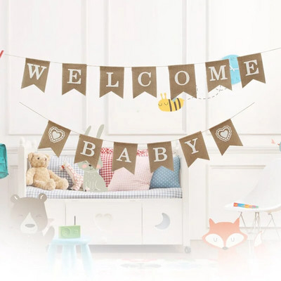 Svinību dekorēšana, sveiciena mazuļa bezdelīgas astes karogs mazuļa dzimšanas dienas reklāmkarogs Garland Baby Shower ballīšu dekorēšanas piederumi