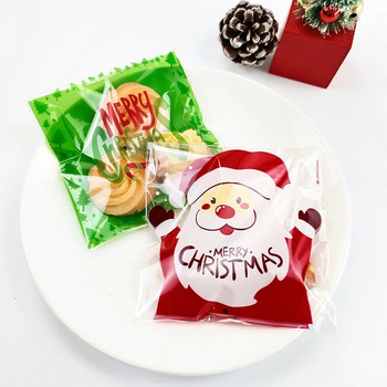 100 бр Коледна чанта за бисквитки с бонбони Дядо Коледа Снежен човек Елк Пластмасови самозалепващи се торбички за подаръци Нова година Коледа Направи си сам Опаковане Целофанови торбички