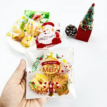 100 бр Коледна чанта за бисквитки с бонбони Дядо Коледа Снежен човек Елк Пластмасови самозалепващи се торбички за подаръци Нова година Коледа Направи си сам Опаковане Целофанови торбички