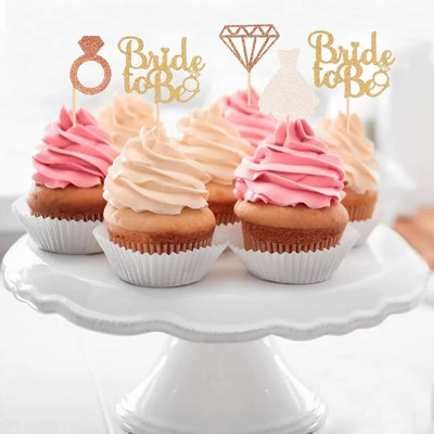 12 buc Bride To Be Cake Cupcake Toppers 3D Diamond Ring Rochie de mireasă pentru logodnă Nupțial duș Decor pentru petrecerea burlacilor