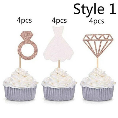12 τμχ Bride To Be Cake Cupcake Toppers 3D διαμαντένιο δαχτυλίδι νυφικό για αρραβώνα Νυφικό ντους Bachelorette Διακόσμηση για πάρτι με κότες