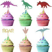 12 τμχ Glitter Dinosaur Cupcake Toppers Επιλογές Διακοσμήσεις για τούρτες δεινοσαύρων για αγόρια Παιδικά ζώα γενεθλίων με θέμα Baby Shower