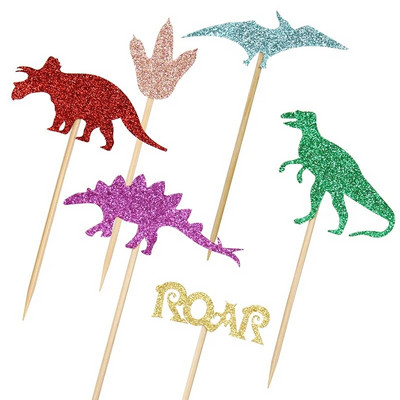 12 τμχ Glitter Dinosaur Cupcake Toppers Επιλογές Διακοσμήσεις για τούρτες δεινοσαύρων για αγόρια Παιδικά ζώα γενεθλίων με θέμα Baby Shower