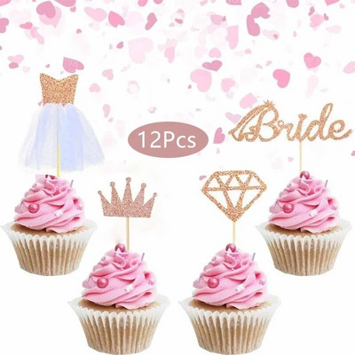 Bride To Be Cupcake Topper Inele de coroană cu sclipici Decorare tort de nuntă pentru Decor de petrecere a burlacilor Baloane de duș de mireasă