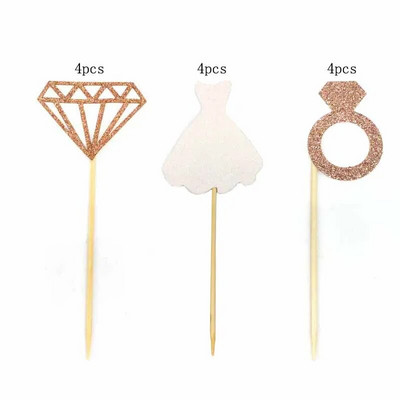 Bride To Be Cupcake Topper Glitter Crown Rings Διακόσμηση γαμήλιας τούρτας για Bachelorette ντεκόρ Νυφικά μπαλόνια ντους
