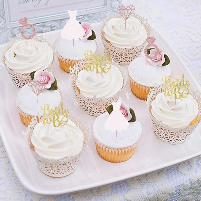 Bride To Be Cupcake Topper Blizgantys karūnos žiedai Vestuvinio torto puošmena mergvakario dekoravimui Vestuvių dušo balionai