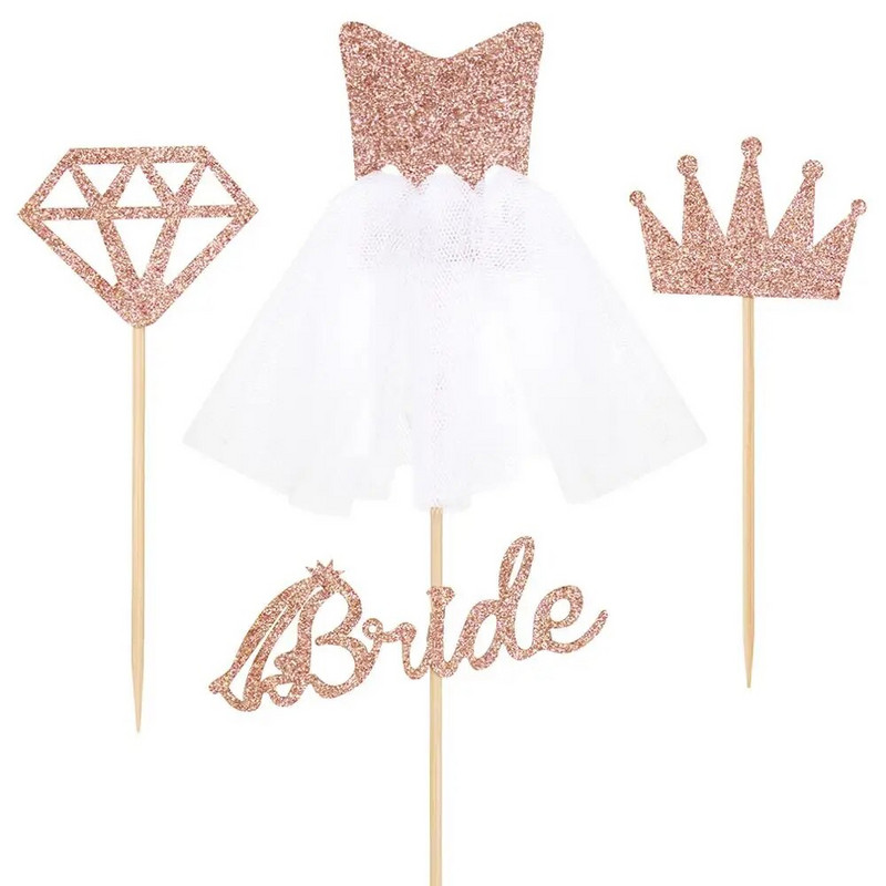 Bride To Be Cupcake Topper Blizgantys karūnos žiedai Vestuvinio torto puošmena mergvakario dekoravimui Vestuvių dušo balionai