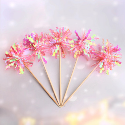 5 τμχ Πυροτεχνήματα Cupcake Topper Flags Πολύχρωμη κορδέλα Toppers τούρτας γενεθλίων για παιδικό γάμο Διακοσμήσεις πάρτι για μωρά