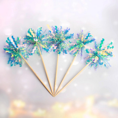 5 τμχ Πυροτεχνήματα Cupcake Topper Flags Πολύχρωμη κορδέλα Toppers τούρτας γενεθλίων για παιδικό γάμο Διακοσμήσεις πάρτι για μωρά