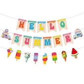 Χαβανέζικη διακόσμηση για πάρτι HELLO SUMMER Παγωτό ντόνατ σημαία Πανό για πάρτι γενεθλίων Καλοκαιρινό πάρτι Κρεμαστό κουλούρι και διακόσμηση γιρλάντα