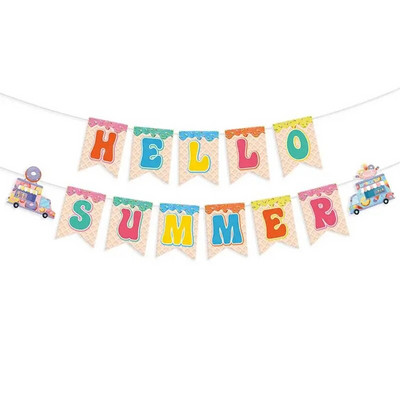 Χαβανέζικη διακόσμηση για πάρτι HELLO SUMMER Παγωτό ντόνατ σημαία Πανό για πάρτι γενεθλίων Καλοκαιρινό πάρτι Κρεμαστό κουλούρι και διακόσμηση γιρλάντα
