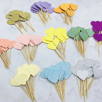 20 darab/tétel szép szív csillag Torta teteje Torta teteje Cupcake Toppers zászló Születésnapi parti Esküvői dekoráció Torta party dekoráció