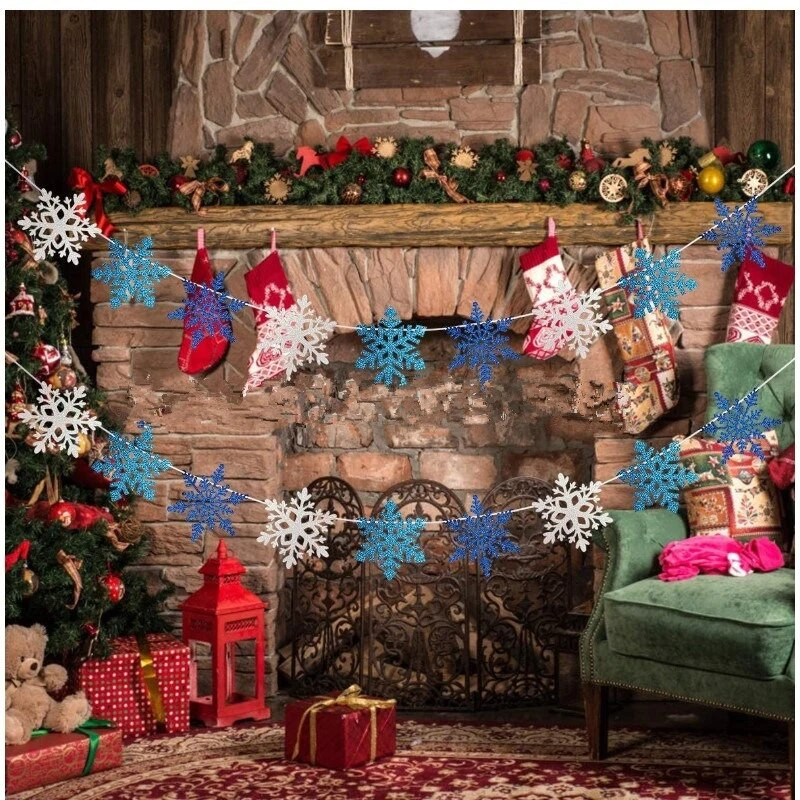 Kalėdų papuošalai Snaigės styga girlianda Žiemos karnavalas Vaikų Kalėdos Linksmų Naujųjų Metų Vakarėlis Kabantis Snaigės Girliandos Dekoracija