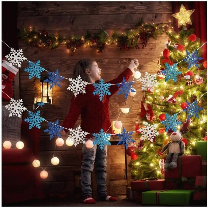 Kalėdų papuošalai Snaigės styga girlianda Žiemos karnavalas Vaikų Kalėdos Linksmų Naujųjų Metų Vakarėlis Kabantis Snaigės Girliandos Dekoracija