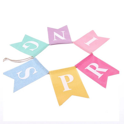 Έγχρωμο λινό Flag Flag Spring Πολύχρωμο Banner Flag Spring Party Swallowtail Flag Γενέθλια Holiday baby shower Διακοσμητικό άρθρο