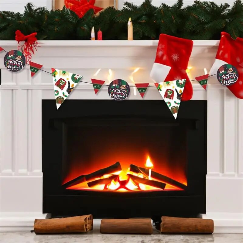 Kalėdinis pyragas Mielas pižama Laiškas Vėliava Vaikų Linksmų Kalėdų šventės vakarėlio fonas Kabanti šutvės girlianda „pasidaryk pats“ dekoracijos