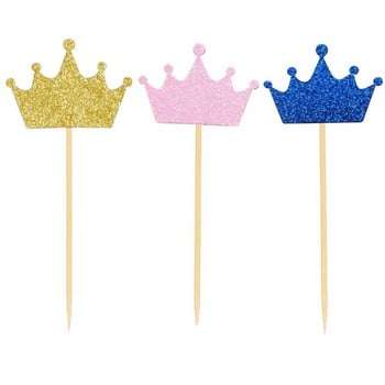 10Pcs Crown Cupcake Toppers Блестяща принцеса Избор на торта за Baby Shower Сувенири Декорации за 1-ви първи рожден ден Консумативи