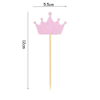 10Pcs Crown Cupcake Toppers Блестяща принцеса Избор на торта за Baby Shower Сувенири Декорации за 1-ви първи рожден ден Консумативи