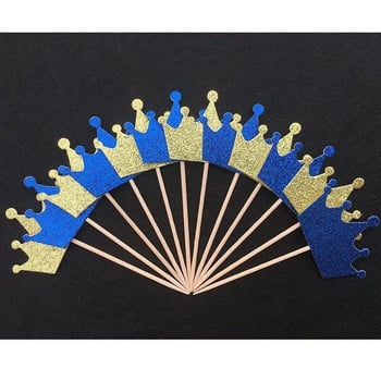 10Pcs Crown Cupcake Toppers Блестяща принцеса Избор на торта за Baby Shower Сувенири Декорации за 1-ви първи рожден ден Консумативи