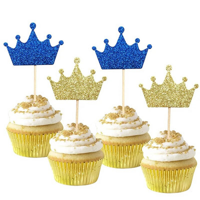 10 bucăți coroană pentru cupcake, cu sclipici, prințesă, pentru prăjituri pentru baby shower, articole pentru decorațiuni pentru prima zi de naștere.