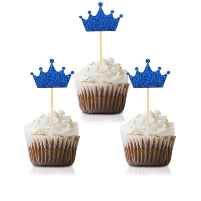 10 τμχ Crown Cupcake Toppers Glitter Princess Cake Επιλογές για μπομπονιέρες ντους μωρών Προμήθειες 1ου πρώτων γενεθλίων για πάρτι