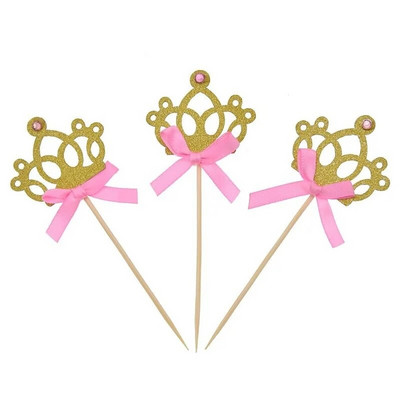 10 τμχ Crown Cupcake Toppers Glitter Princess Cake Επιλογές για μπομπονιέρες ντους μωρών Προμήθειες 1ου πρώτων γενεθλίων για πάρτι