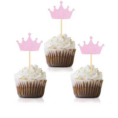 10 τμχ Crown Cupcake Toppers Glitter Princess Cake Επιλογές για μπομπονιέρες ντους μωρών Προμήθειες 1ου πρώτων γενεθλίων για πάρτι