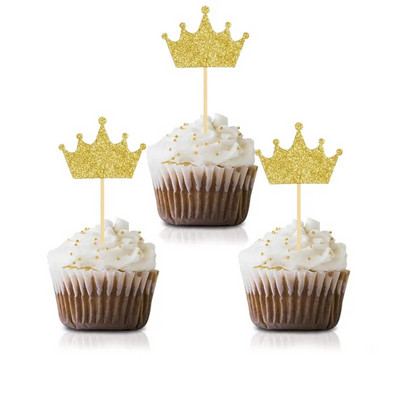 10 τμχ Crown Cupcake Toppers Glitter Princess Cake Επιλογές για μπομπονιέρες ντους μωρών Προμήθειες 1ου πρώτων γενεθλίων για πάρτι