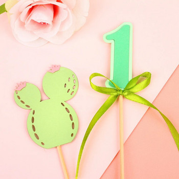 Happy Birthday Cake Topper Cactus Garland Cupcake Foil Balloons for Baby Shower 1st Birthday Gender Reveal Cake Party Decoration