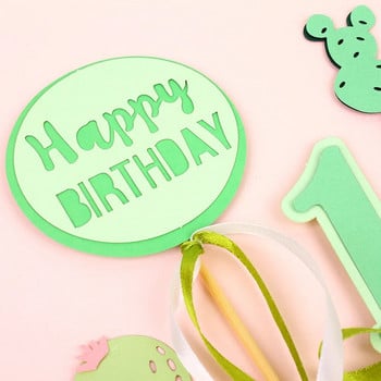 Happy Birthday Cake Topper Cactus Garland Cupcake Foil Balloons for Baby Shower 1st Birthday Gender Reveal Cake Party Decoration