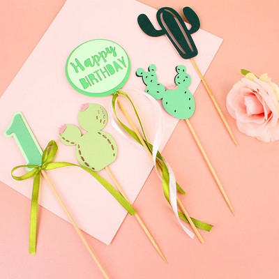 Happy Birthday Cake Topper Cactus Garland Cupcake Folija baloni bērnu vakaram 1. dzimšanas dienas Dzimuma atklāšanai kūkas ballītes dekorēšanai