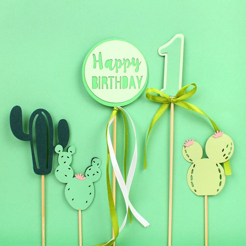 Happy Birthday Cake Topper Cactus Girland Cupcake Folio balionai, skirti Baby Shower 1-ojo gimtadienio lyčiai, atskleidžiantys torto vakarėlio dekoravimą