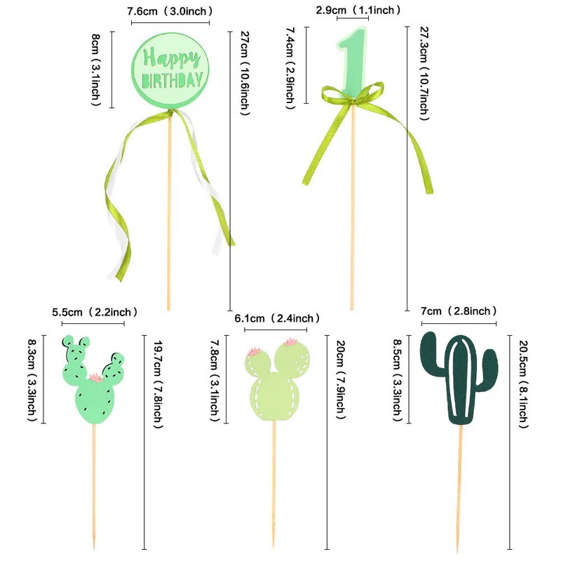 Happy Birthday Cake Topper Cactus Girland Cupcake Folio balionai, skirti Baby Shower 1-ojo gimtadienio lyčiai, atskleidžiantys torto vakarėlio dekoravimą