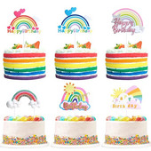 Happy Birthday Cake Topper Rainbow Heart Cake Supplies for Baby Shower Kids Adult 1st Birthday Favor Party Supplies