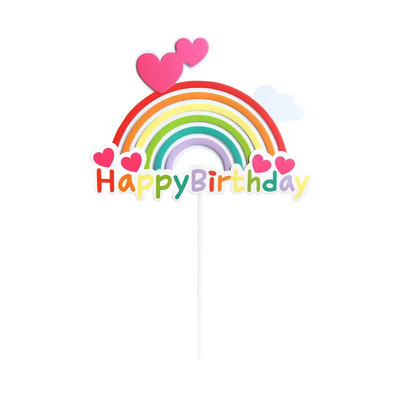 Happy Birthday Cake Topper Rainbow Heart Cake Supplies for Baby Shower Kids Adult 1st Birthday Favor Party Supplies
