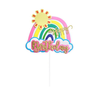 Happy Birthday Cake Topper Rainbow Heart Cake Supplies for Baby Shower Kids Adult 1st Birthday Favor Party Supplies