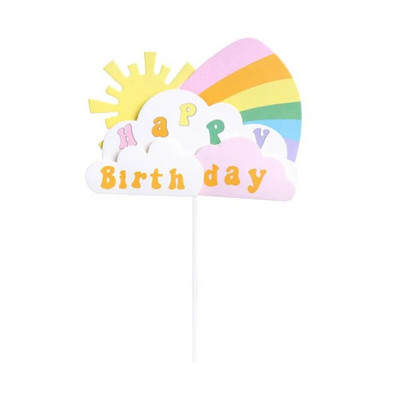 Happy Birthday Cake Topper Rainbow Heart Cake Supplies for Baby Shower Kids Adult 1st Birthday Favor Party Supplies