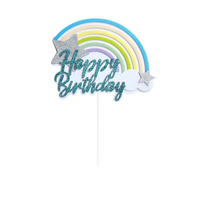 Happy Birthday Cake Topper Rainbow Heart Cake Supplies for Baby Shower Kids Adult 1st Birthday Favor Party Supplies