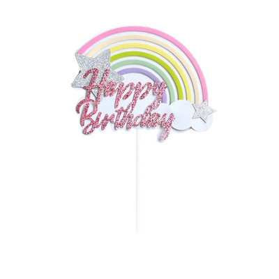 Happy Birthday Cake Topper Rainbow Heart Cake Supplies for Baby Shower Kids Adult 1st Birthday Favor Party Supplies