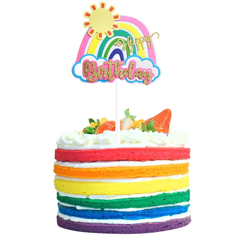 Happy Birthday Cake Topper Vaivorykštės širdelės torto puošmena, skirta kūdikių vakarėliui vaikams suaugusiems 1-ojo gimtadienio vakarėlio reikmenys