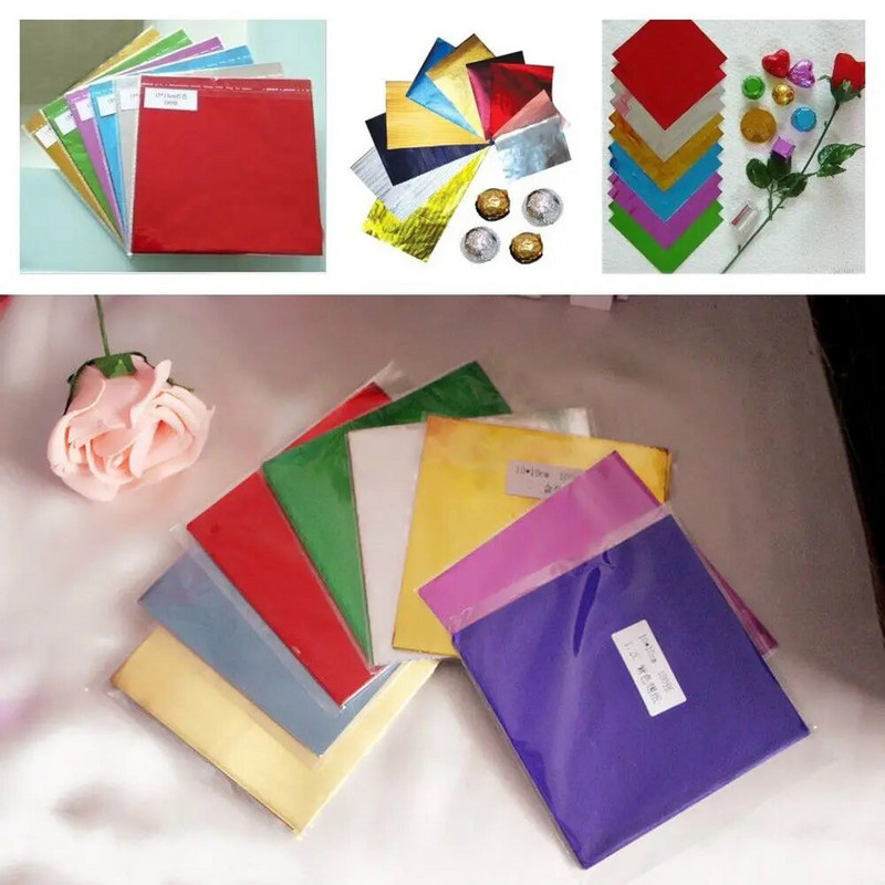 Nauja 100 vnt. / Partija 3,15 x 3,15 "pasidaryk pats" siuvimas įvairių spalvų saldainių pakuotės popierius šokolado kepimo aliuminio folija