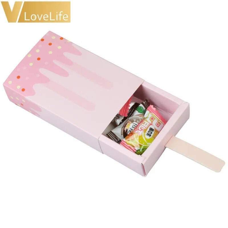 10 vnt/part Ledų saldainių dėžutė Dovanų dėžutės Pakuotė Rožinė Mėlyna Cute Baby Shower Gimtadienio popsicle stalčius Vaikų Vakarėlio Dėžutė