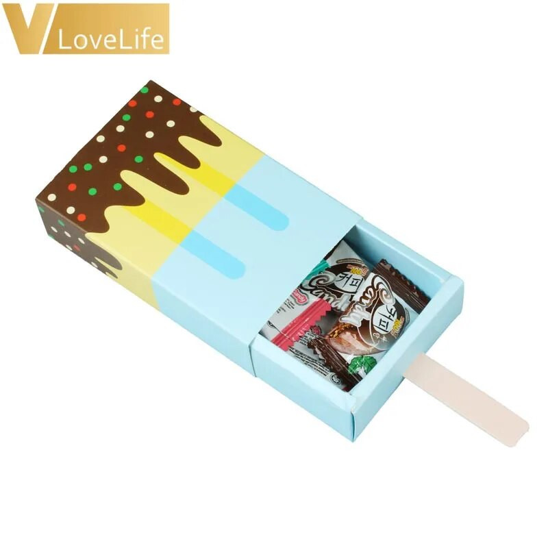 10 vnt/part Ledų saldainių dėžutė Dovanų dėžutės Pakuotė Rožinė Mėlyna Cute Baby Shower Gimtadienio popsicle stalčius Vaikų Vakarėlio Dėžutė