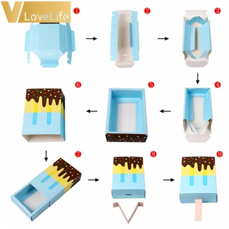 10 vnt/part Ledų saldainių dėžutė Dovanų dėžutės Pakuotė Rožinė Mėlyna Cute Baby Shower Gimtadienio popsicle stalčius Vaikų Vakarėlio Dėžutė