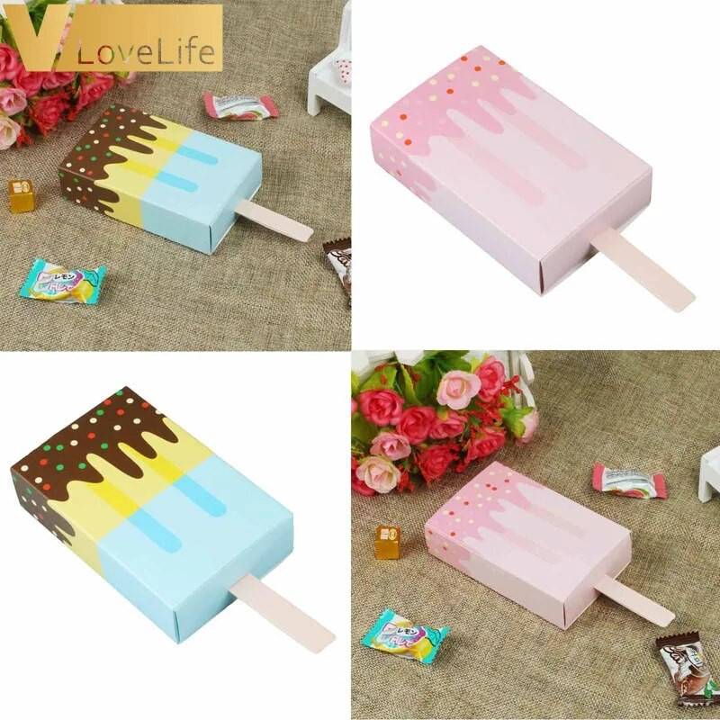 10 vnt/part Ledų saldainių dėžutė Dovanų dėžutės Pakuotė Rožinė Mėlyna Cute Baby Shower Gimtadienio popsicle stalčius Vaikų Vakarėlio Dėžutė