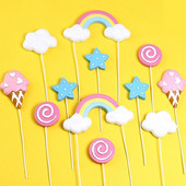Rainbow Cake Topper Cloud Star Decor Cake Happy Birthday Decor Παιδιά Αγόρια Κορίτσια Lollipop Παγωτό Γενέθλια Διακοσμήσεις Cupcake