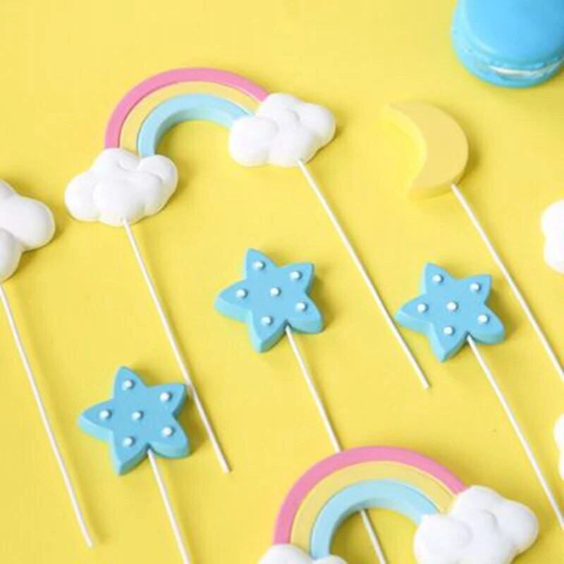Rainbow Cake Topper Debesis Žvaigždės torto dekoras Linksmo gimtadienio dekoras Vaikams berniukams Mergaitėms Ledinukų gimtadienio tortų dekoracijos