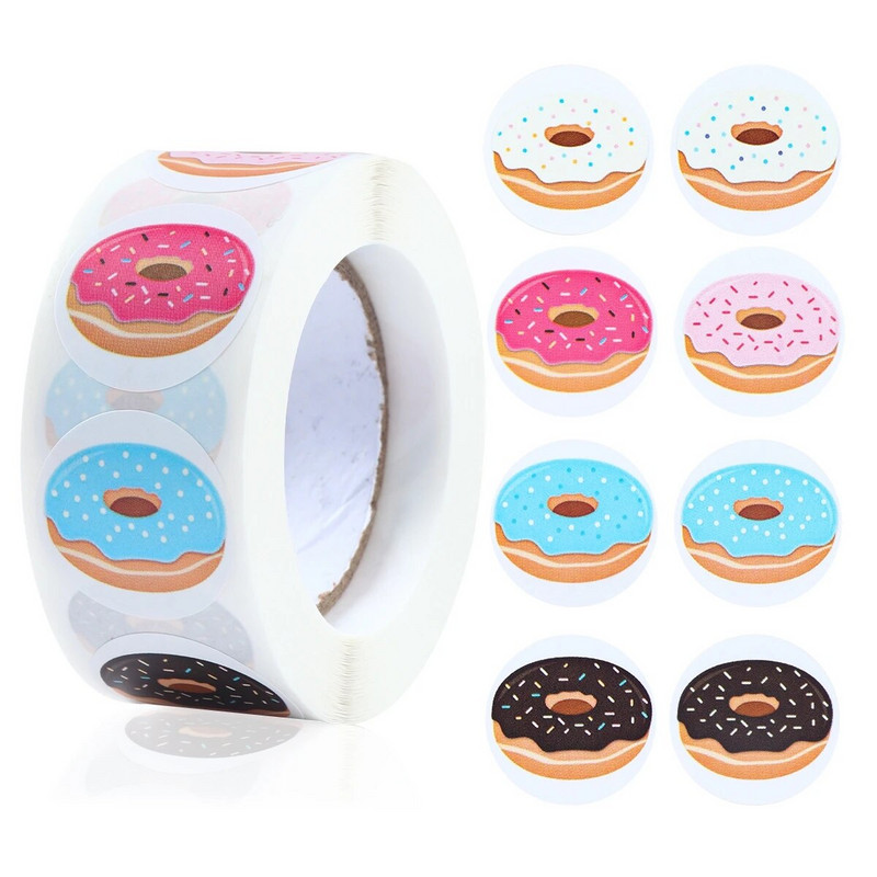 500 vnt. spurgų lipdukai 8 dizainai Skanus desertas, atrodantis rankų darbo spurgų etikečių lipdukai, skirti pyrago duonai kepti