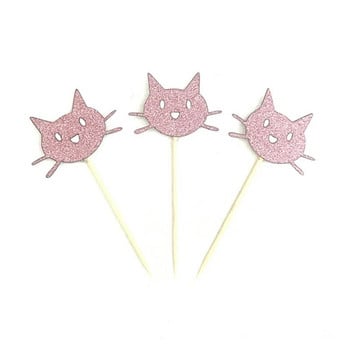 12PCS Sliver Gold Pink Black Cat Cupcake Toppers Избор на сладко животно Cat Cake Topper Сватбена детска украса за рожден ден